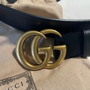 Gucci Black Belt with Gold GG Buckle